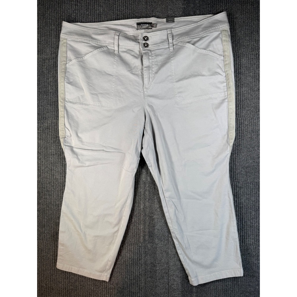 Torrid Feel The Fit Gray Cropped Pants Size 26 Side Stripe Stretch Cotton